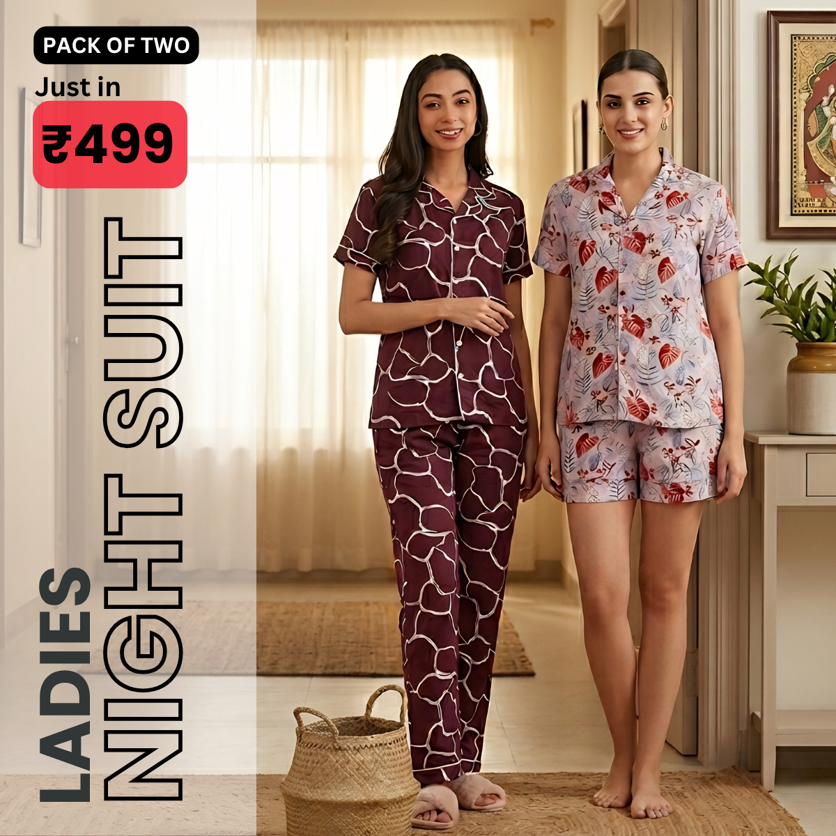 Pack of 2 Women’s Premium Night Suit Set (NS-4)