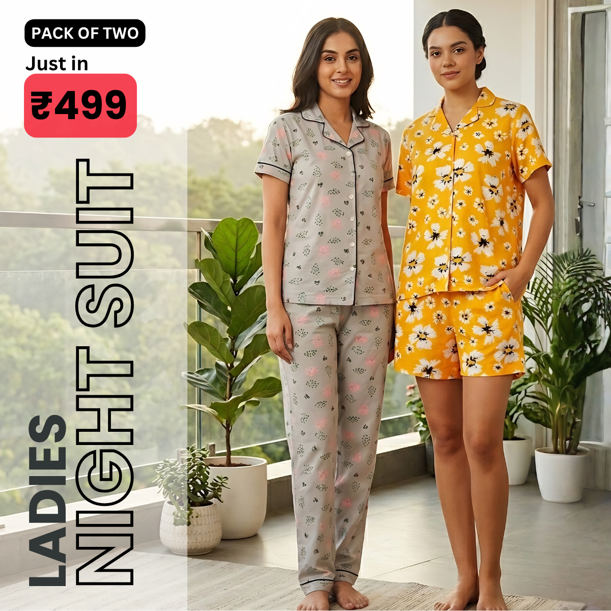 Pack of 2 Women’s Premium Night Suit Set (NS-5)