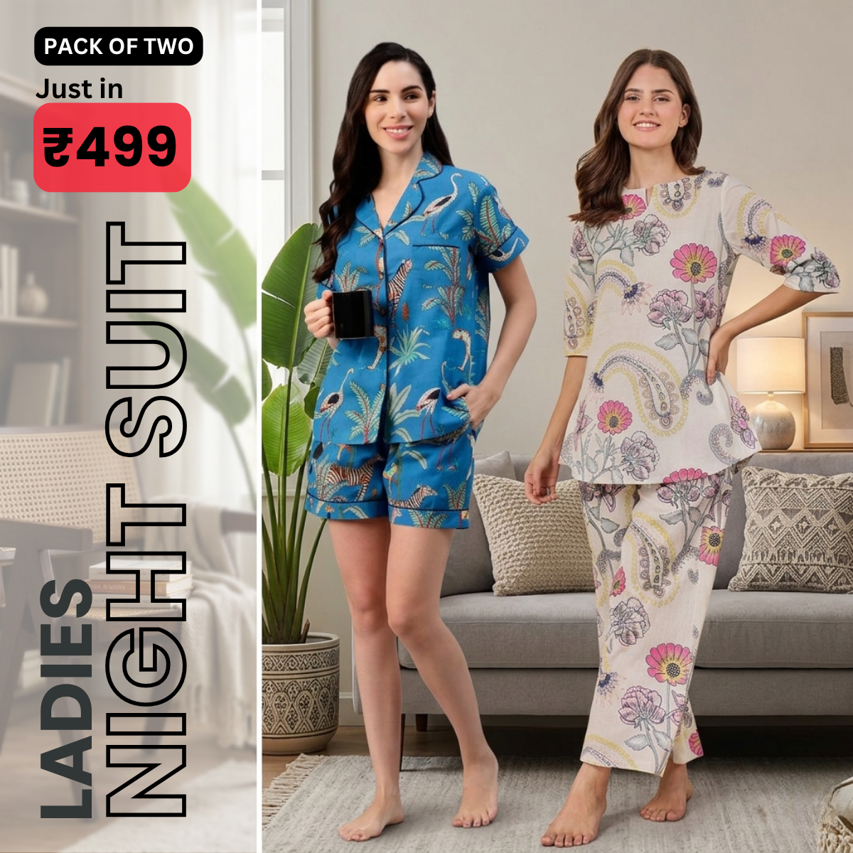 Pack of 2 Women’s Premium Night Suit Set (NS-3)